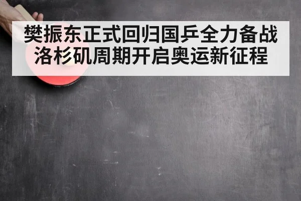 樊振东正式回归国乒全力备战洛杉矶周期开启奥运新征程